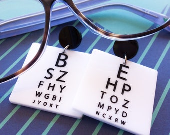 Eye Chart Optometrist Earrings, Laser cut Acrylic. Science Inspired STEM Earrings