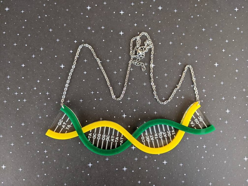 Genetics Jewellery Science STEM jewellery Acrylic Jewellery Double Helix Jewellery Yellow and Green DNA Necklace and DNA Earrings Set