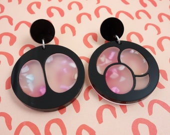 Meiosis Earrings. Pink and Black Meiosis Earrings. Biology Earrings. Laser cut acrylic earrings.