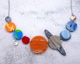 Laser Cut Acrylic Solar System Necklace.