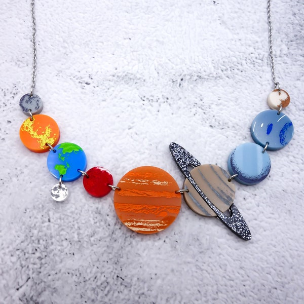 Laser Cut Acrylic Solar System Necklace.