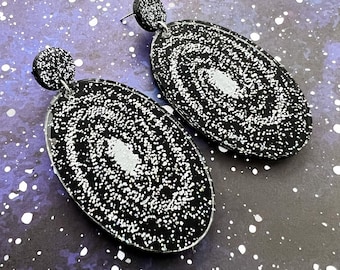 Milky Way Galaxy Earrings. Laser Cut Acrylic with Iridescent Sparkes