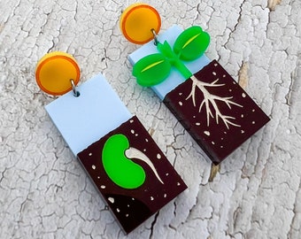 Germination Asymmetrical Earrings. Laser Cut Acrylic Earrings