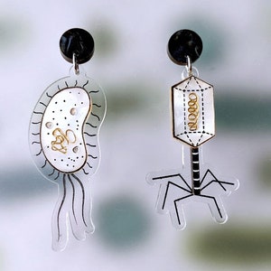 Laser Cut Acrylic Virus and Bacteria Earrings. Bacteriophage Earrings. Virus Jewellery. Microbiology Jewellery.
