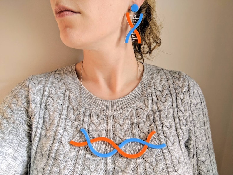 Genetics Jewellery Science STEM jewellery Acrylic Jewellery Double Helix Jewellery Yellow and Green DNA Necklace and DNA Earrings Set