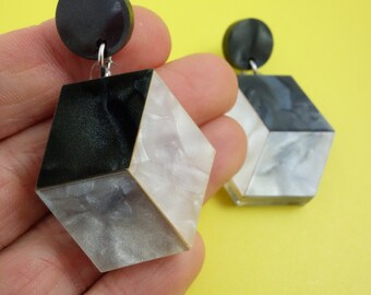 Small Greyscale Cube Earrings