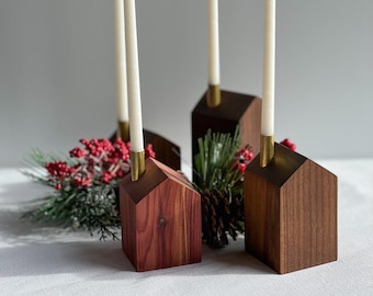 Modern Advent Wreath | Wooden House Candle Holders