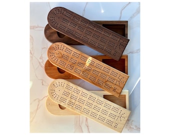 Handmade Wooden Cribbage Board with Storage