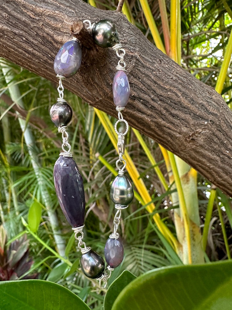 Tahitian Pearl peacock and Ethiopian iridescent Lavender Tones Bracelet ...