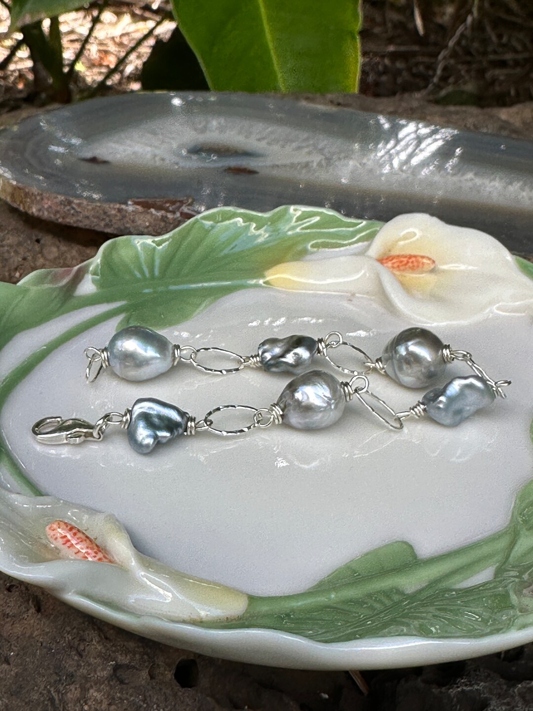 Beautiful Lustrous Silver/blue Tahitian baroque, Keshi Pearl Bracelet ...