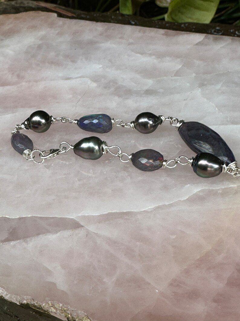 Tahitian Pearl peacock and Ethiopian iridescent Lavender Tones Bracelet ...