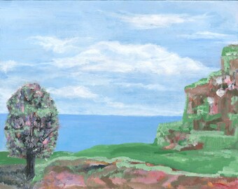 Spring on the Mediterranian (original acrylic painting, original painting, spring, Mediterranian, sea, nature, nautical)