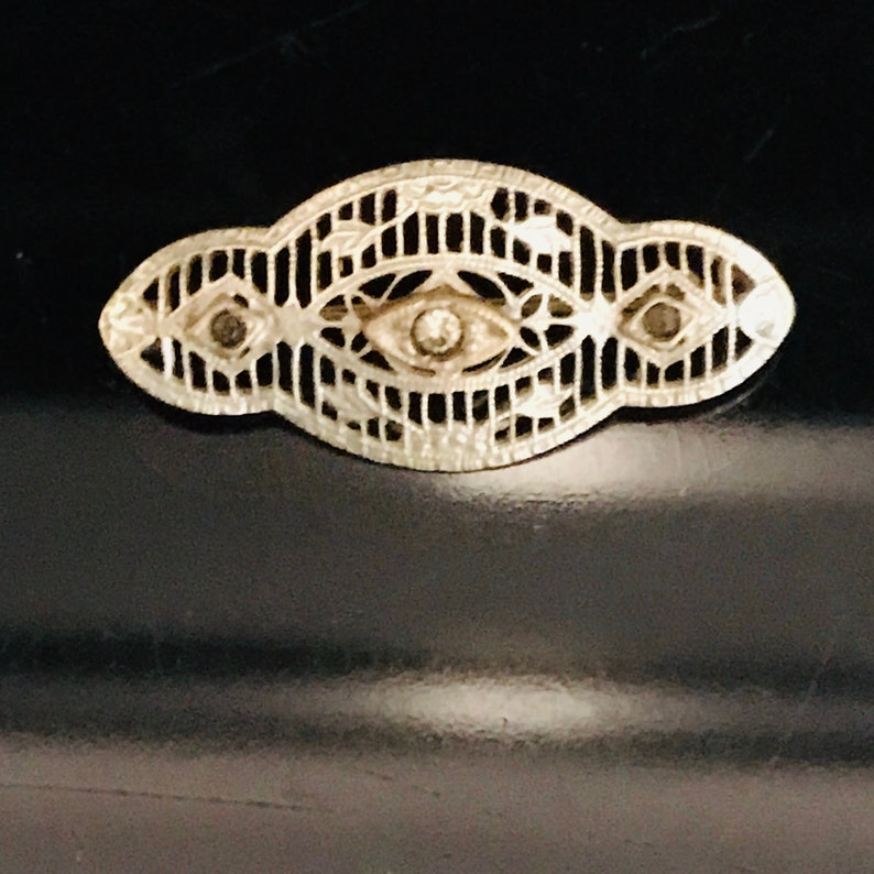 Antique Bar Pin Brooch Jewelry Pin Collectible Austrian Black rhinestones with clear center stone Ornate detail dainty Victorian
