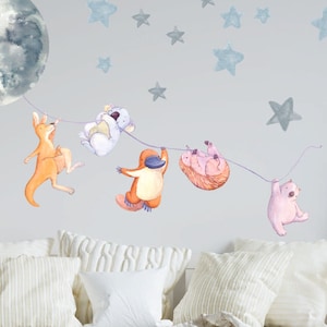 Australian Animals Nursery Decals Aussie Wall Stickers Moon Stars, LF039