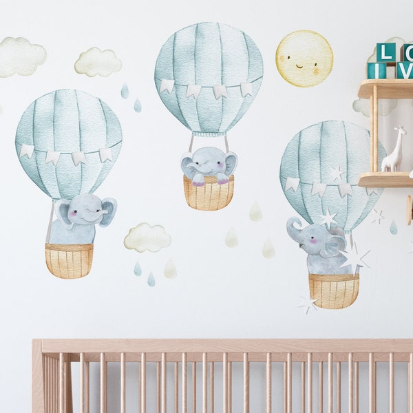 Hot Air Balloon Decals Elephant Stickers Blue, LF088