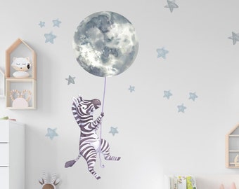 Zebra Wall Decal Moon and Stars Stickers, LF032