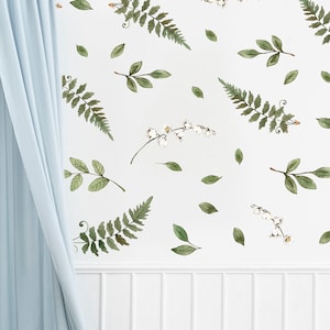 Forest Fern Wall Decals Lily of the Valley Flowers Green Leaf stickers, LF357