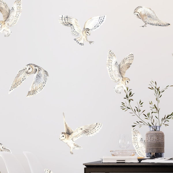 Owl Wall Decals Watercolor White Birds Stickers, LF202