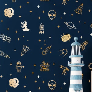 Outer Space Wall Decals Astronaut Stickers Planet Decor Moon Stars Cosmos Boys Girls Play Room nursery kids, LF483