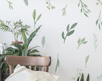 Greenery Wall Decals Watercolor Sticker Green Nursery Leaves Room Decoration Large Leaf, LF002