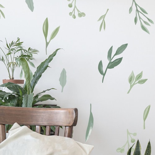 Greenery Wall Decals Watercolor Sticker Green Nursery Leaves Etsy