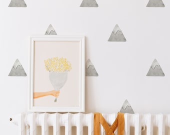 Watercolor Mountains Wall Decals - Polka Dot Gray Nursery Decor, Removable Modern Stickers for Living Room, Office & Bedroom, LF226