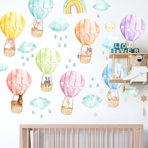 Hot Air Balloon Wall Decal Stickers Nursery Decor Forest Animals Woodland, LF107