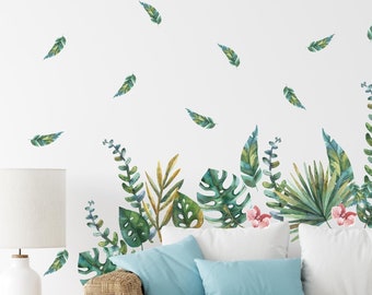 Greenery exotic Wall Decals Tropical plants orchids flowers stickers, KL0080