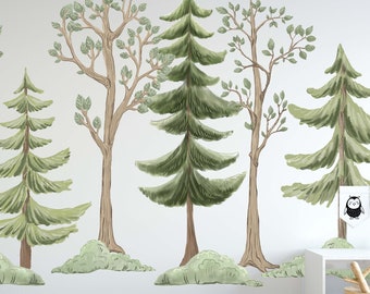 Pine Tree Leaf Forest Wall Decals Woodland Large Kids Nursery, LF406