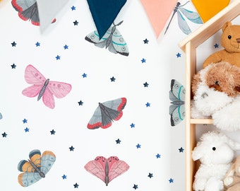 Butterfly Wall Stickers Dragonfly Decals Stars Moth Wild Nursery Decor Boys Girls room Playroom, LF499