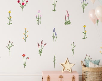 Watercolor Flower Greenery Wall Decals Wild Field Floral Nursery Nature Sticker Boho Leaves Room Decoration, LF527