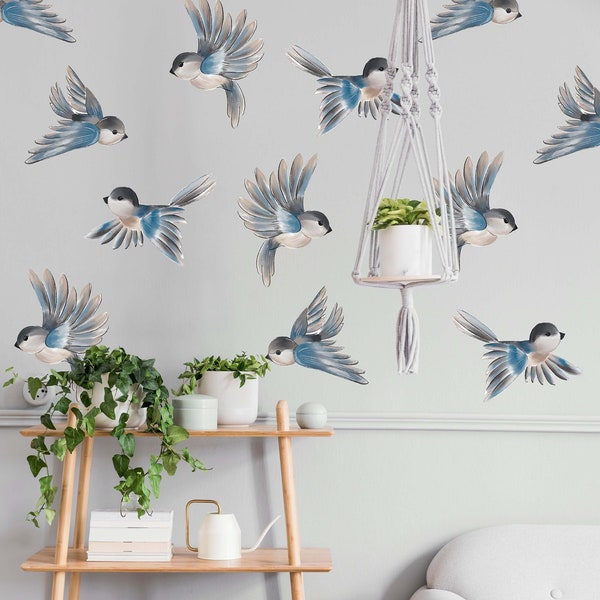 Blue Gray Birds Wall Decals Stickers, LF258