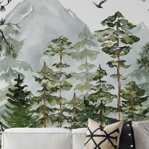 Mountan Wallpaper Pne Tree Forest Peel And Stck Self Adhesve