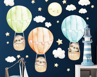 Hot Air Balloon Wall Decal Sloths Stickers, LF035