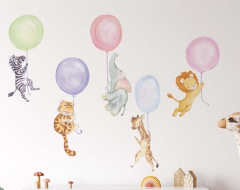 Safari Animals Nursery Wall Decals - Birthday Party Color Balloons Stickers, Backdrop Decoration LF067