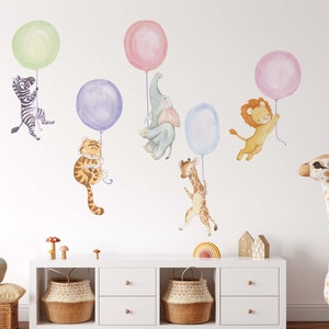 Safari Animals Nursery Wall Decals - Birthday Party Color Balloons Stickers, Backdrop Decoration LF067