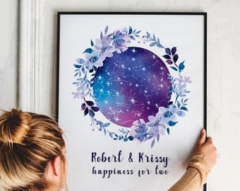 Aangepaste Night Sky Print Star Kaart door Datum Anniversary Gift, KL0064