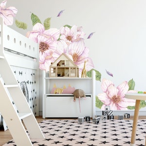 Magnolia wall Decals Pink Flowers stickers Rose Peony , LF199