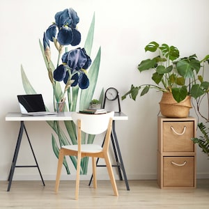 Adesivo da parete con fiore di iris di grandi dimensioni, adesivo floreale in vinile di grandi dimensioni per camera da letto, ingresso o soggiorno, LF124
