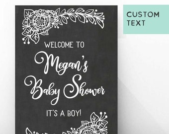 Custom Baby Shower Welcome Sign Vinyl Stickers Flowers Party Decoration, LF453