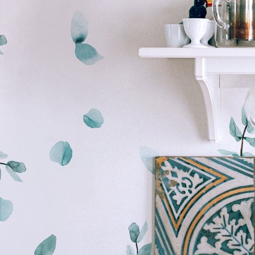 Greenery Wall Decals Watercolor Sticker Green Nursery Leaves Etsy