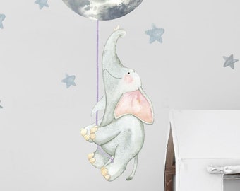 Elephant Wall Decal Moon Stars Stickers, LF034