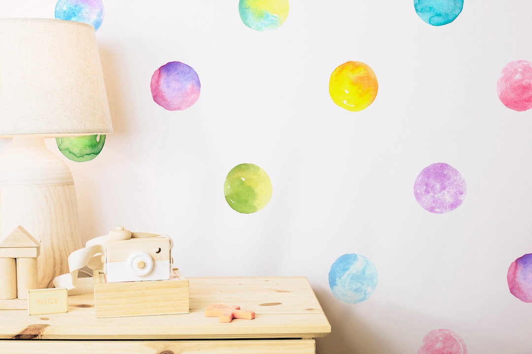 Rainbow Color Polka Dots Wall Decals Watercolor Stickers for Any Room ...