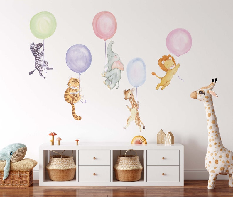 Safari Animals Nursery Wall Decals Color Balloons Stickers Etsy