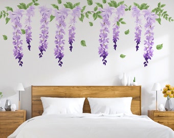 Wisteria Wall Decals Purple Flower Stickers for Bedroom Nursery or Event Backdrop, LF093
