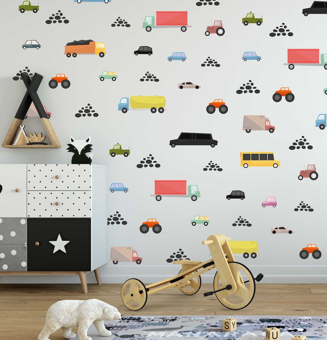 Cars Wall Decals, Truck Stickers Set for Kids Room Decoration, Peel and ...