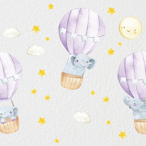 Hot Air Balloon Wall Decals Elephant Stickers, Nursery Room Decor LF51