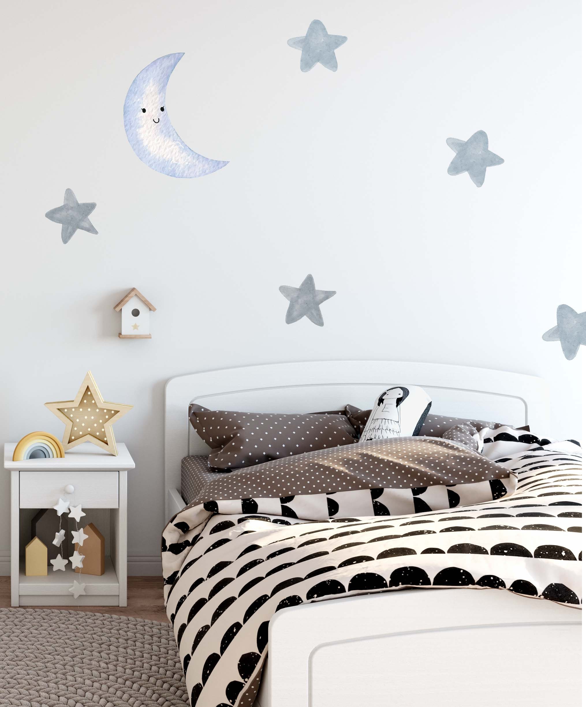 Watercolor Stars and Moon Wall Decals – Celestial Nursery or Kids Room ...