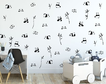 Panda Wall Decal Bamboo Tree Nursery Stickers, LF148