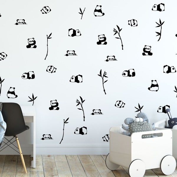 Panda Wall Decal Bamboo Tree Nursery Stickers, LF148